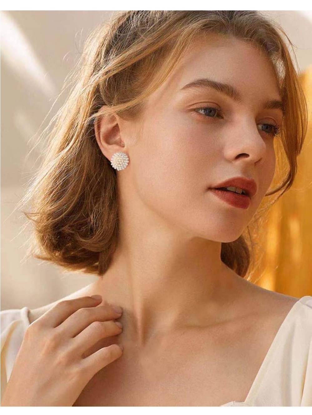 Small pearl earrings for women, hypoallergenic, plated